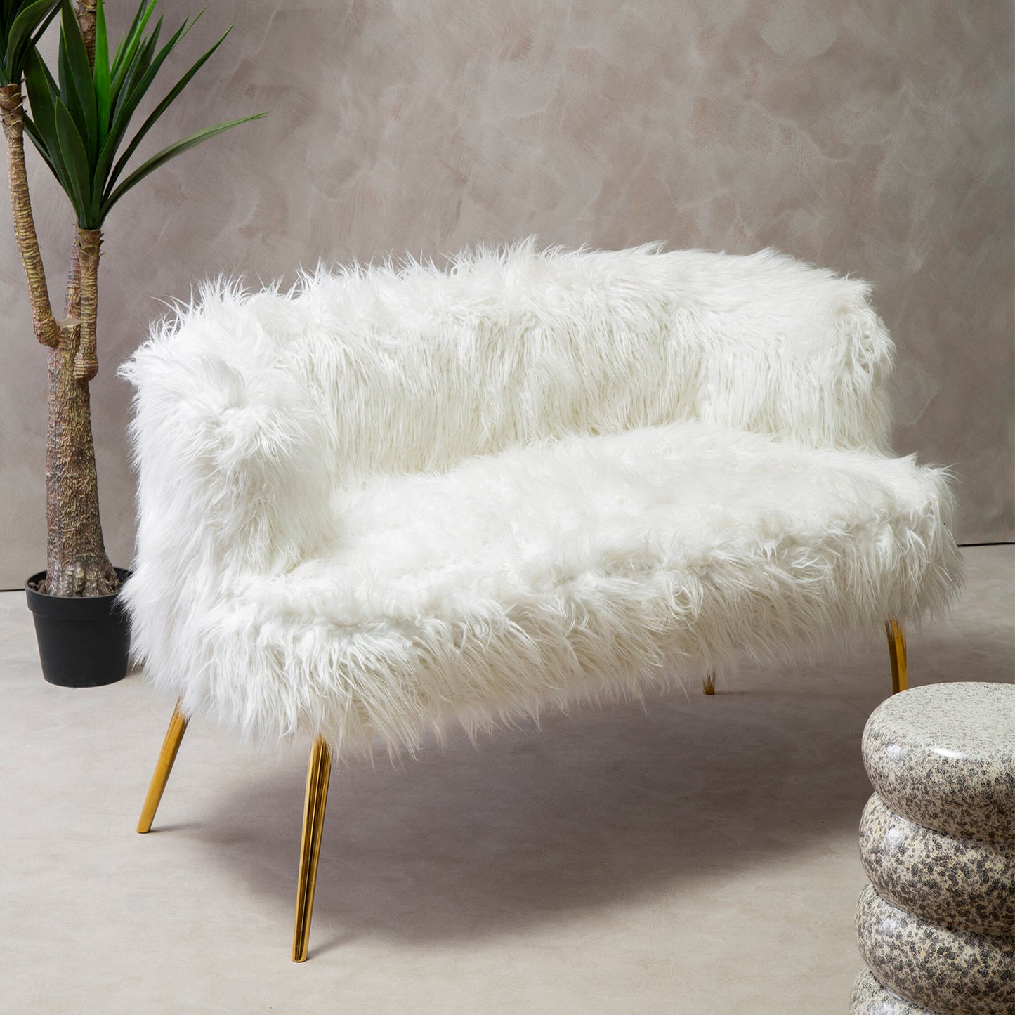 Heidi Fur Effect 2 Seater Sofa with Gold Legs
