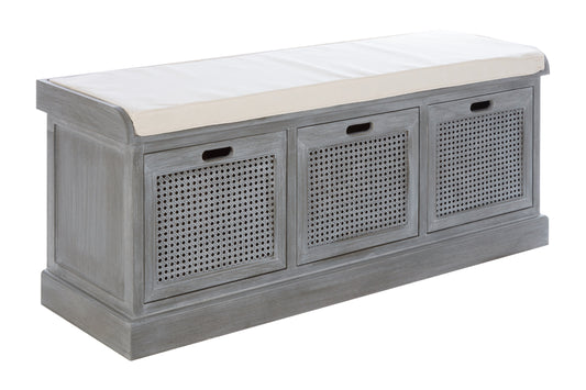 Cambridge Grey Three Drawer Storage Bench with Cushion