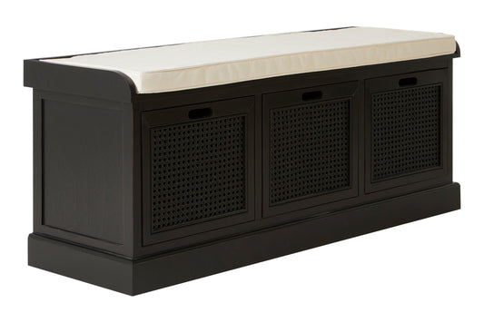 Cambridge Black Three Drawer Storage Bench with Cushion