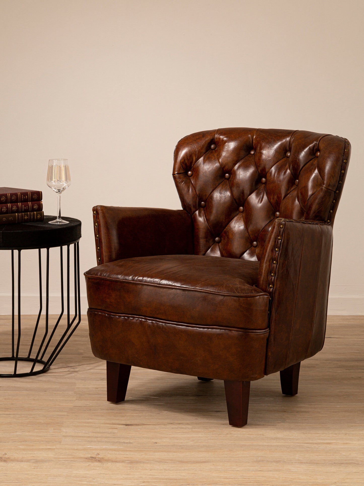 Speakeasy Brown Leather Tufted Armchair