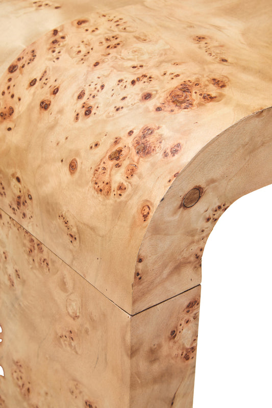 Aspen Curved Burl Wood Console Table