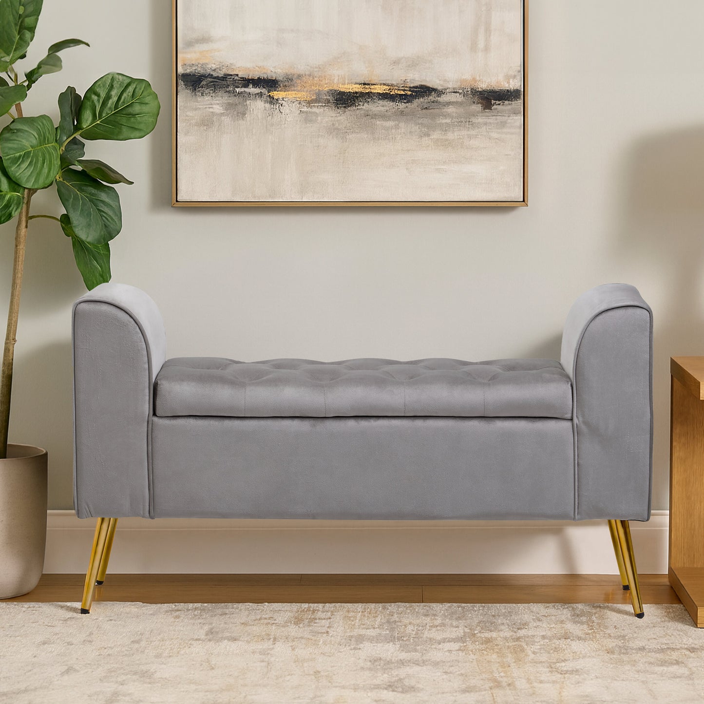 Marylin Grey Velvet Upholstered Storage Bench