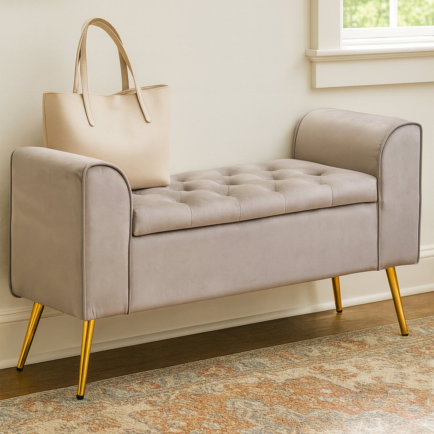 Marylin Mink Velvet Upholstered Storage Bench