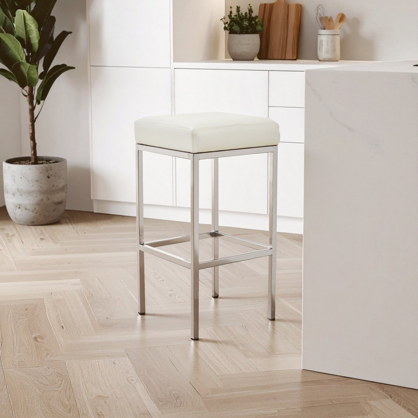 Grosvenor White And Chrome Finish Bar Stool