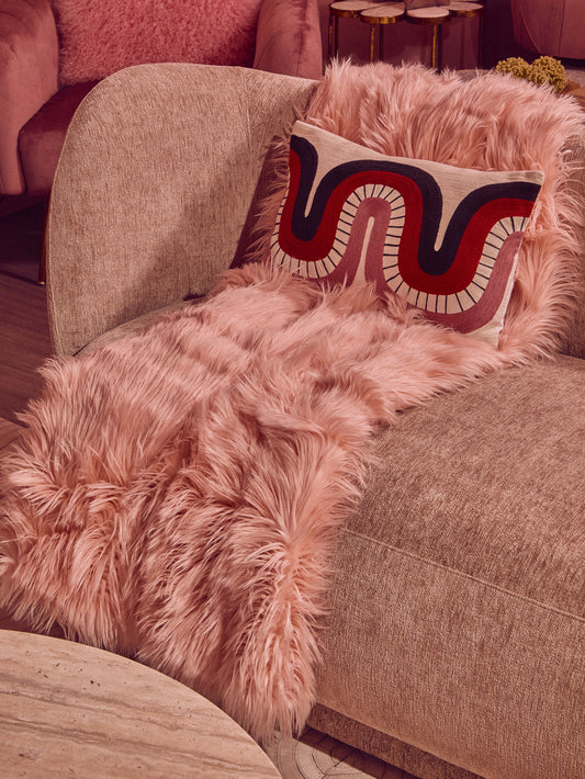 Nomad Lamina Pink Faux Fur Throw | Bali & Blue