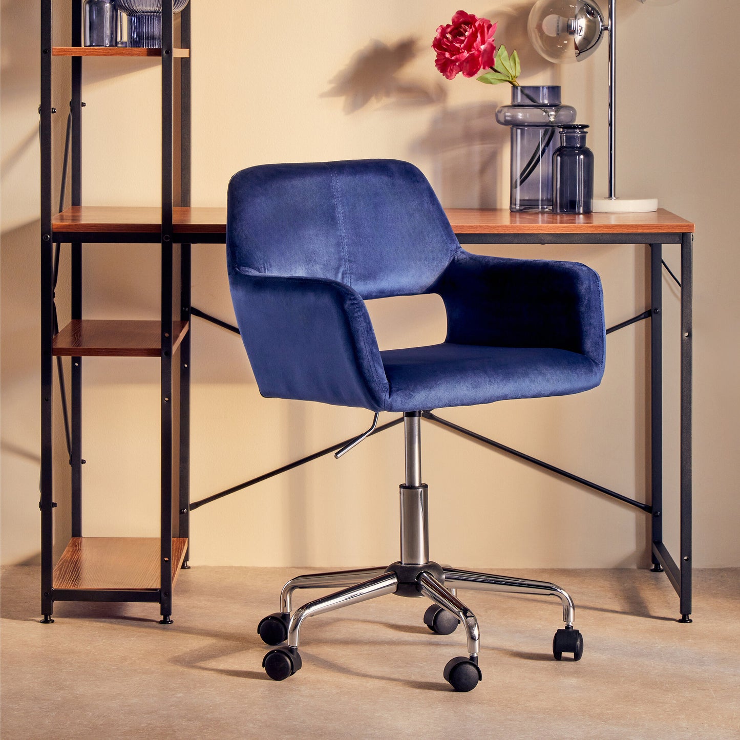 Jaxon Navy Velvet Retro Chrome Office Chair