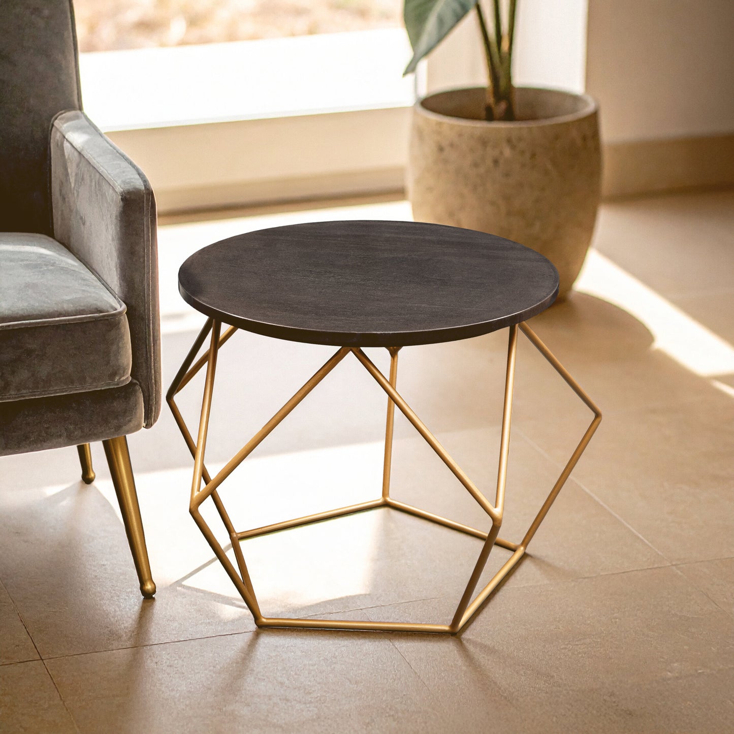 Opus Round Marble Top Coffee Table With Gold Finish Frame