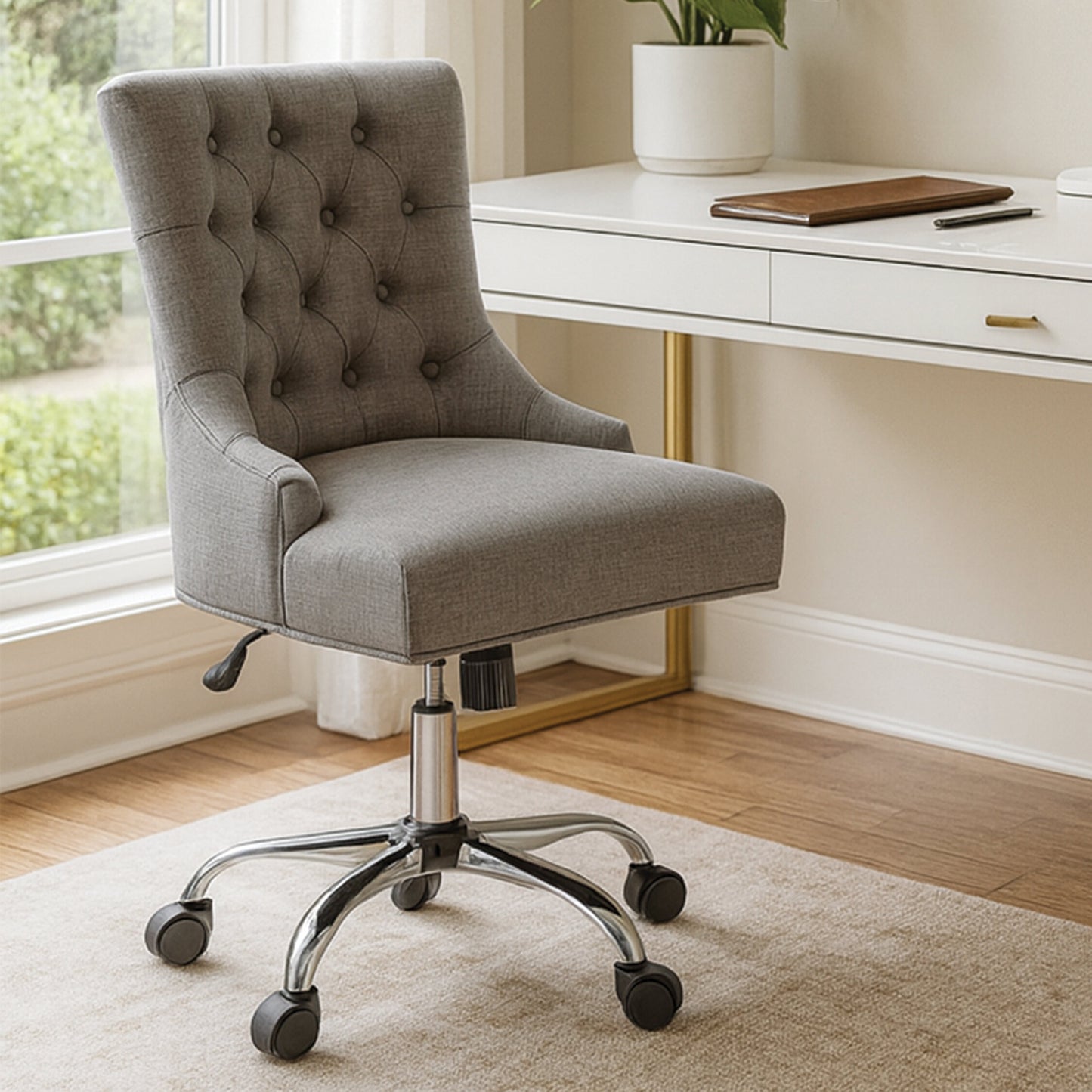 Cleo Grey Fabric Chrome Home Office Chair