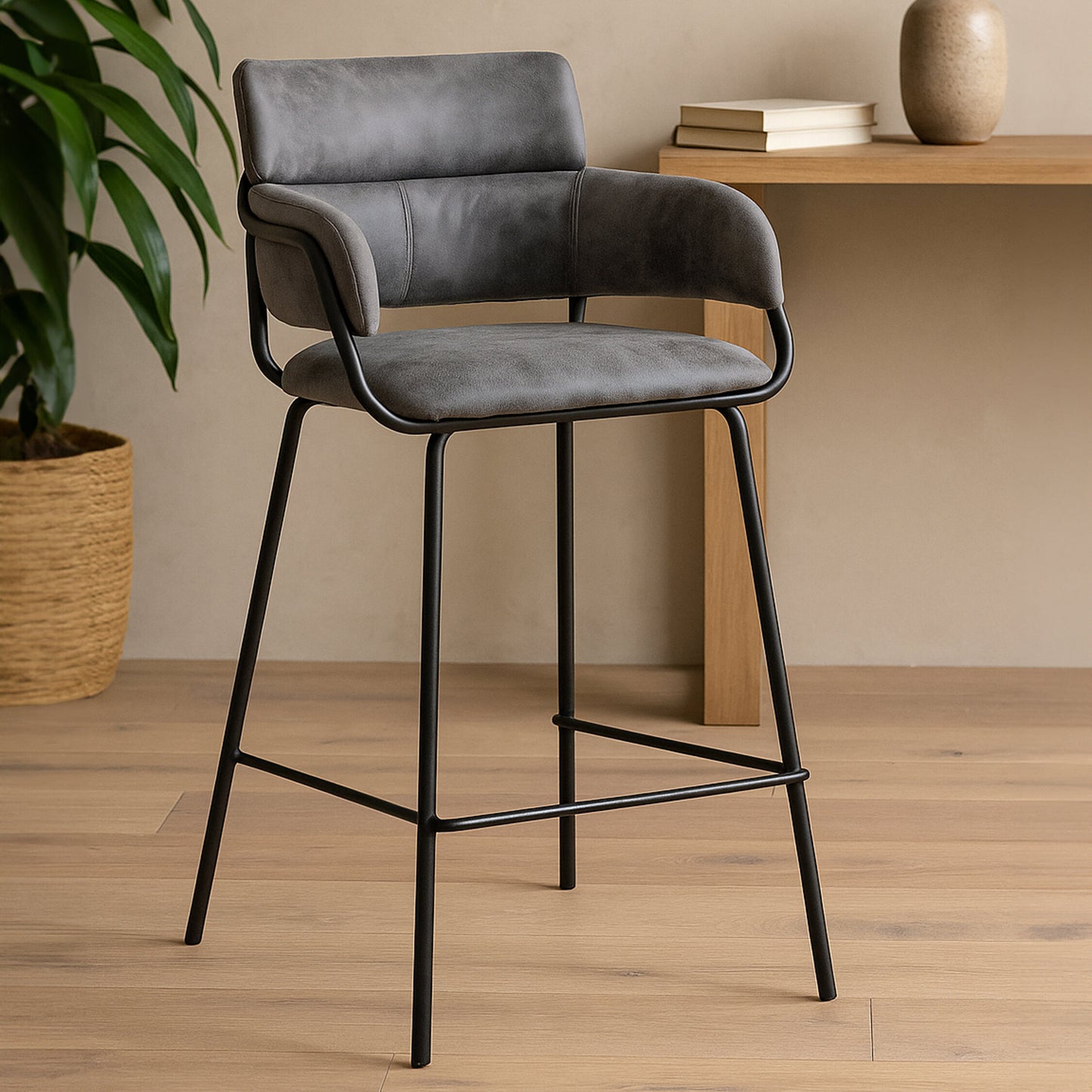 Lorena Grey Faux Leather Bar Chair