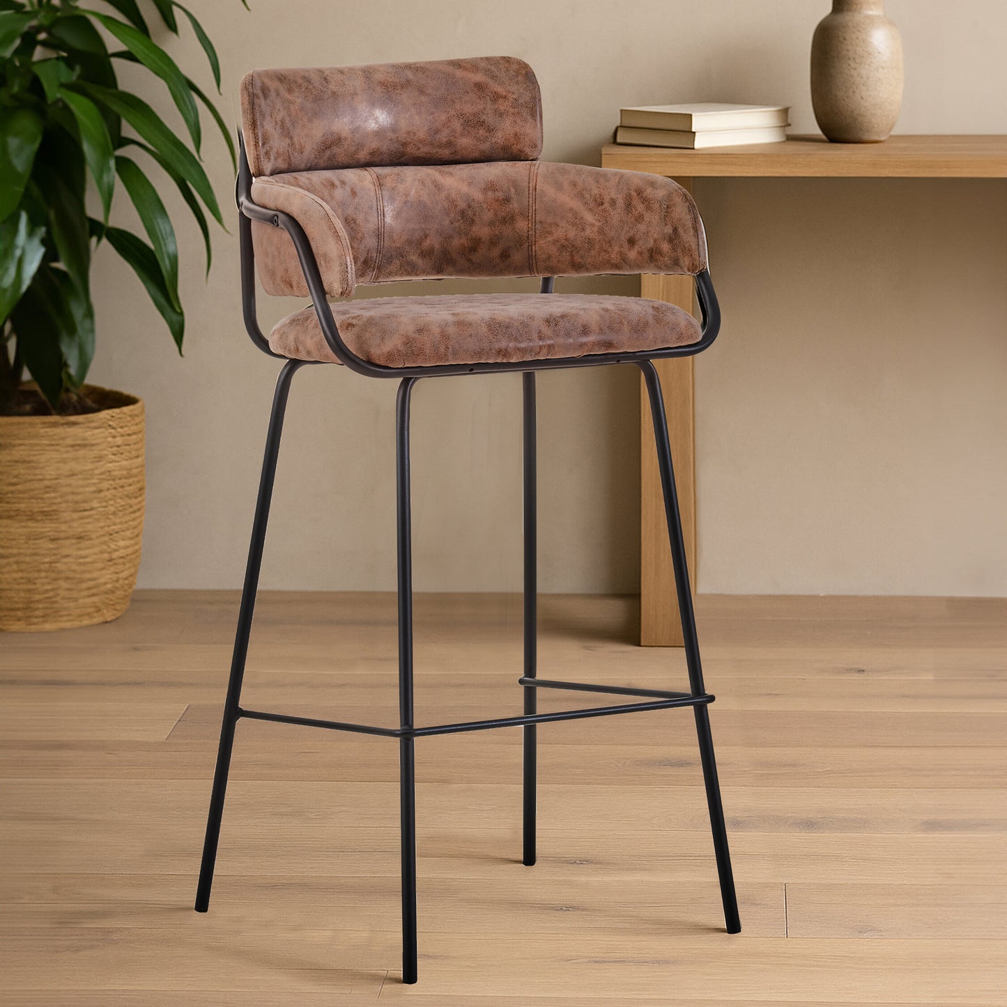 Lorena Brown Faux Leather Bar Chair