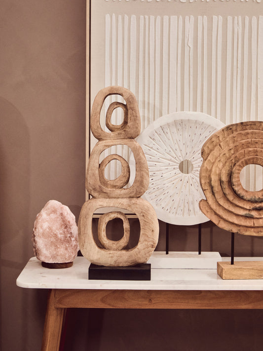 Luxe Decor Natural Mango Wood Stacked Ring Sculpture Ornament | Bali & Blue