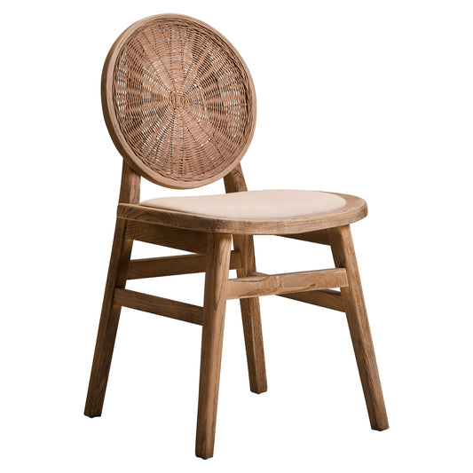 Fiji Beige Fabric and White Wash Elm Wood Dining Chair
