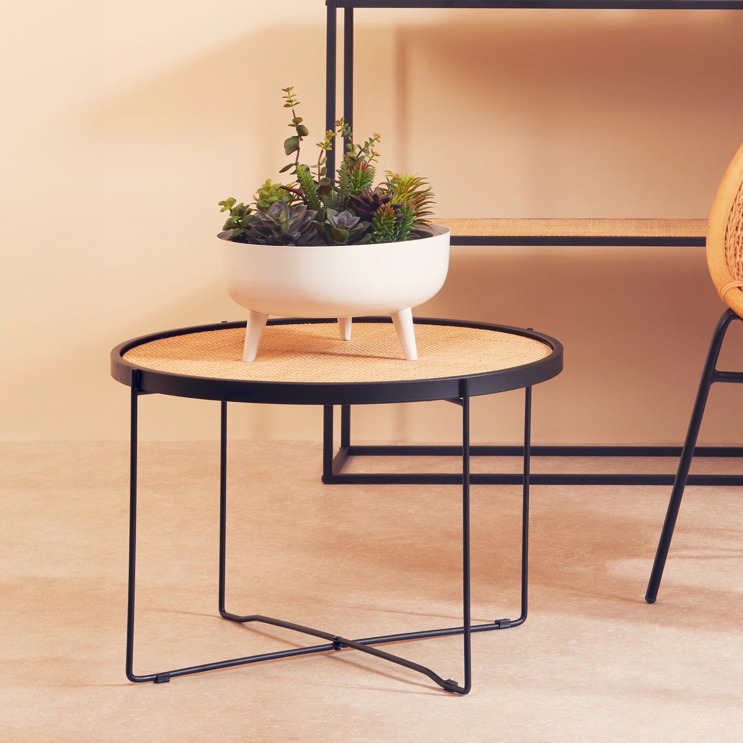 Indy Natural Rattan Industrial Round Coffee Table