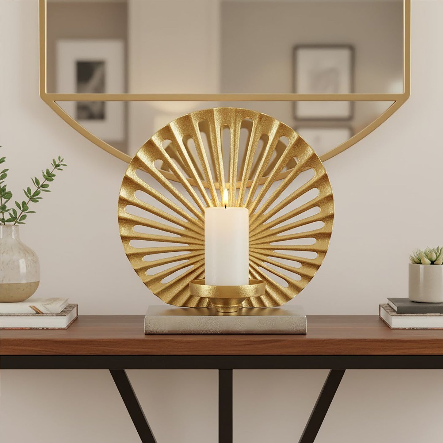 Luxe Decor Large Two Tone Silver Gold Candle Holder