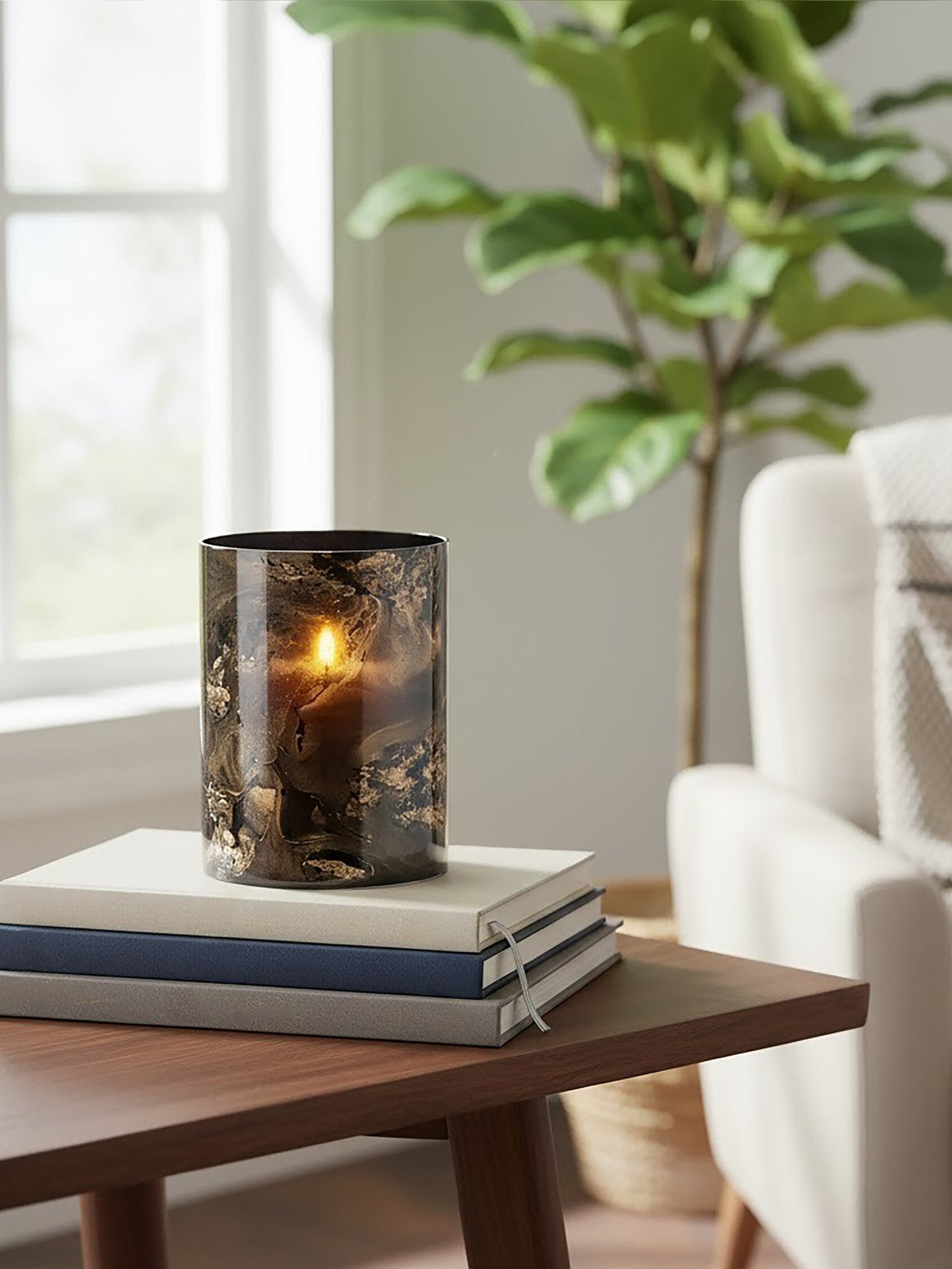 Luxe Decor Small Black Gold Marble Glass Candle Holder