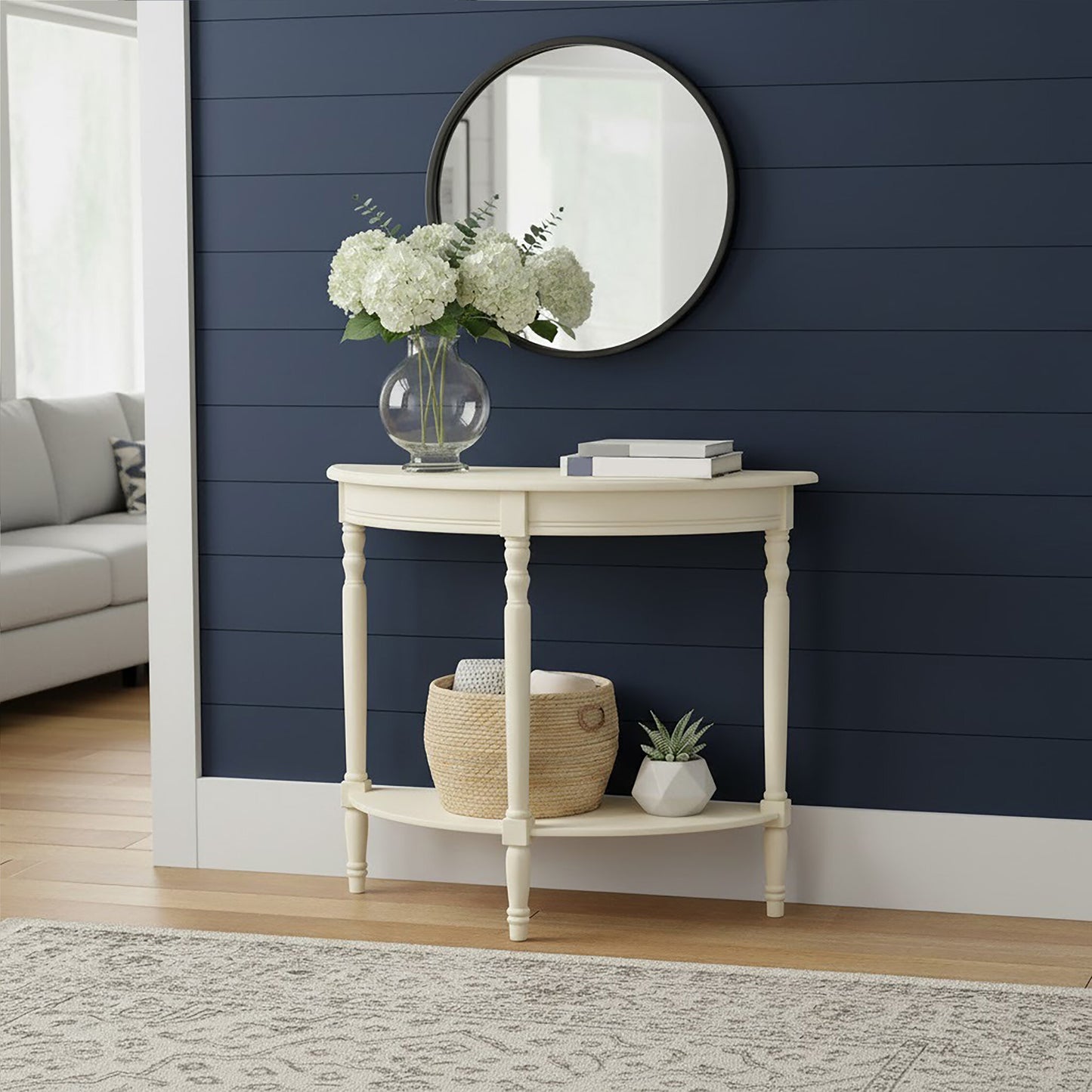 Cambridge Ivory Pine Wood Half Moon Console Table