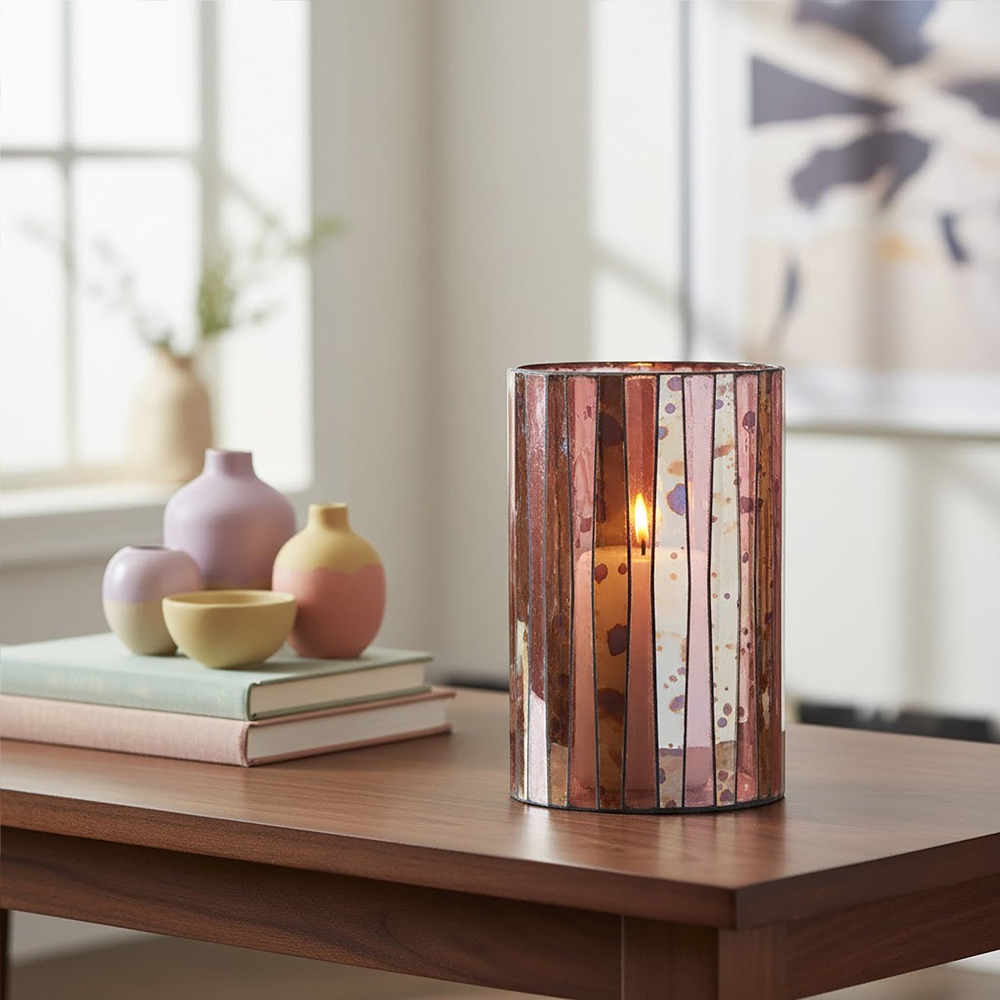 Luxe Decor Large Pink Antique Glass Candle Holder