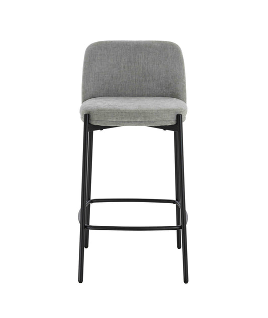 Arden Set of 2 Light Grey Textured Fabric Bar Stools with Black Legs