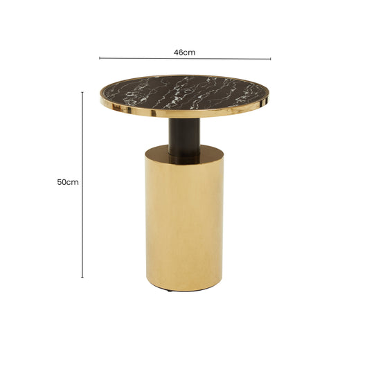 Mia Black Marble Effect Top and Gold Base Side Table