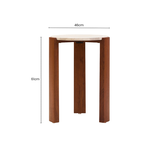 Sorrento Travertine Acacia Wood Round Side Table