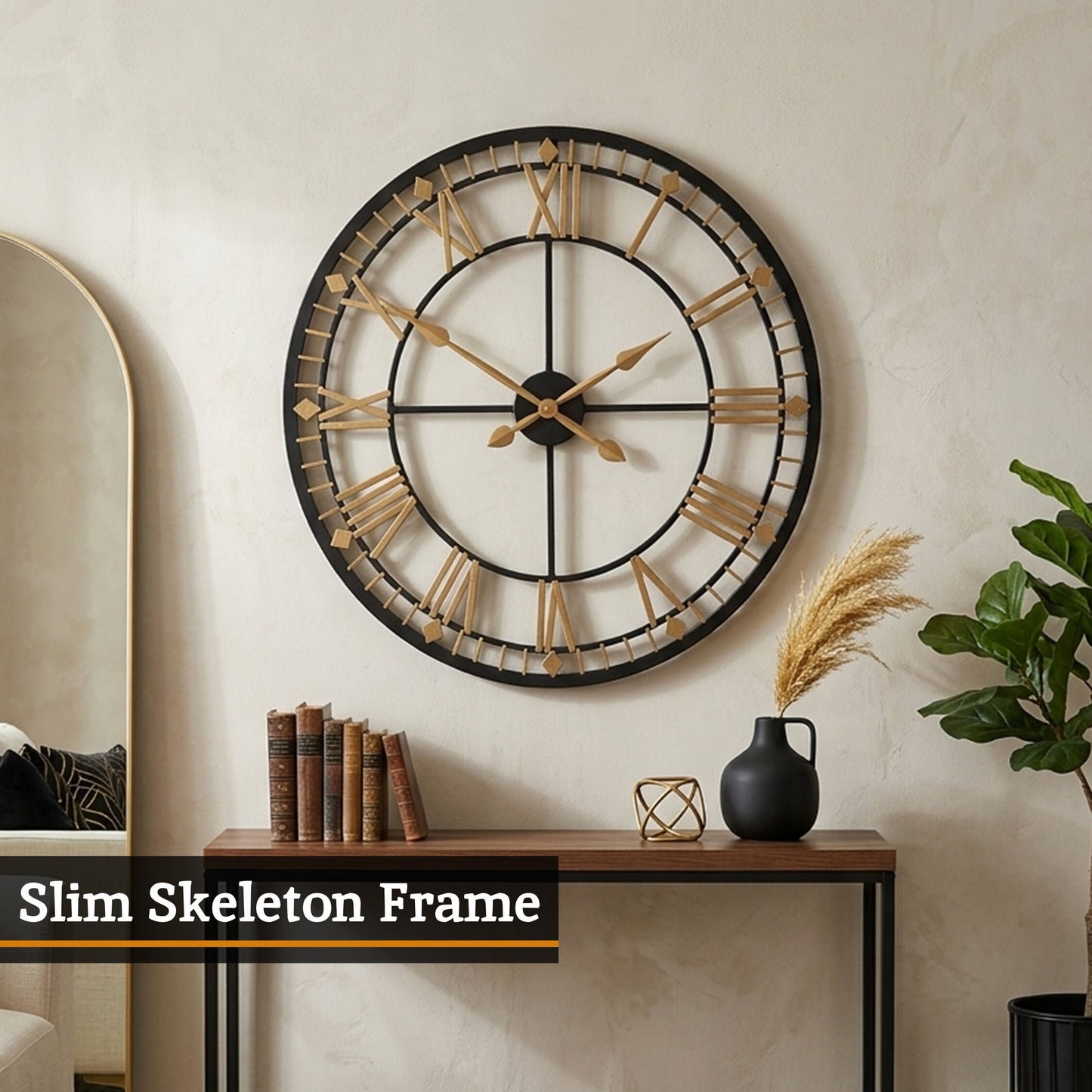 Tempo Industrial Dia Black and Gold Metal Wall Clock