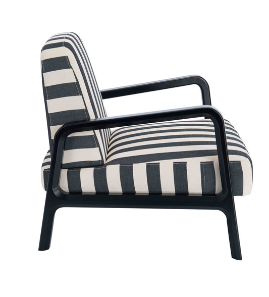 Mode Black and White Stripe Armchair with Wooden Frame