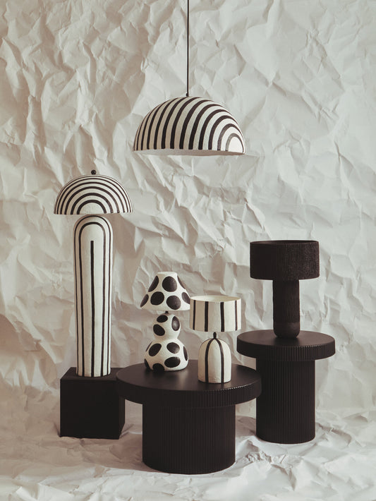 Mono Black White Stripe Papier Mache Floor Lamp