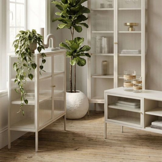 Hudson Luxe Warm White Metal Fluted Glass Door Tall Cabinet