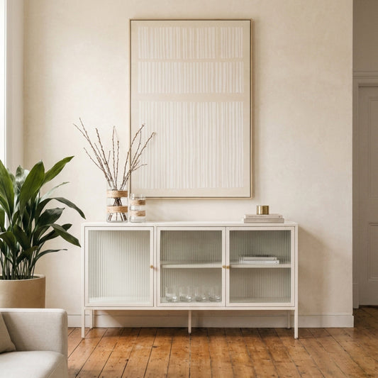 Hudson Luxe Warm White Metal Fluted Glass Door Sideboard