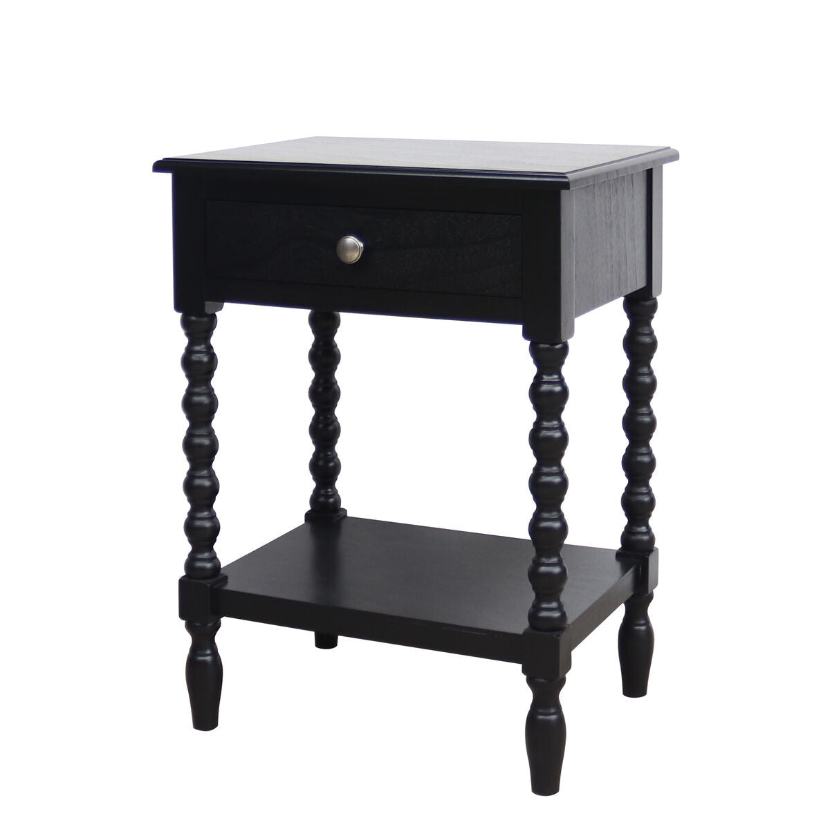 Cambridge Black 1-Drawer Bobble Detail Wooden Bedside