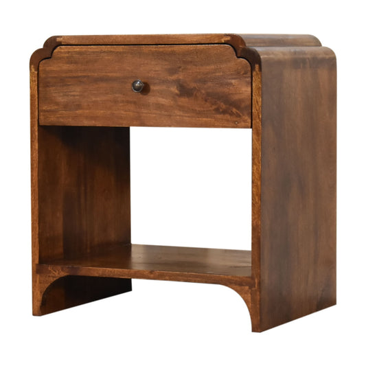 Eldorado Scalloped Wooden Vintage Style Bedside Table - Chestnut