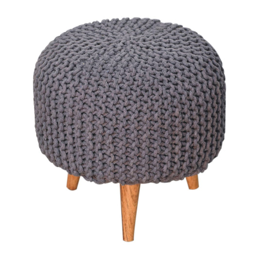 Boho Grey Round Footstool