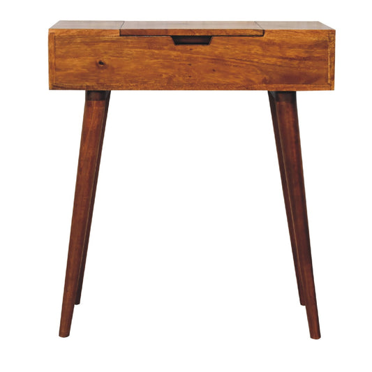 Compact Vintage Style Dressing Table with Folding Mirror - Chestnut