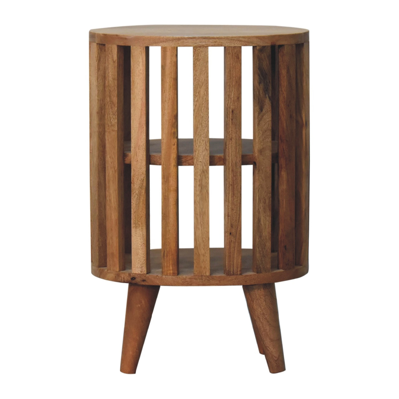 Mandalay Wooden Slat Double Shelf Bedside- Oak Finish
