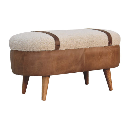 Dallas Vintage Style Buffalo Leather Boucle Bench Seat - Tan