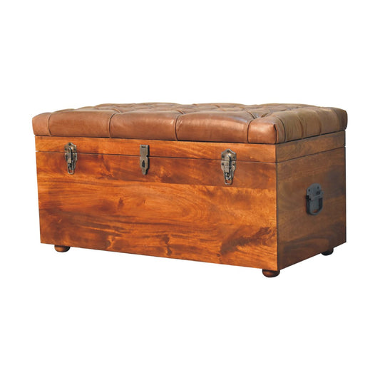 Soho Buffalo Hide Leather Storage Trunk - Brown - Chestnut