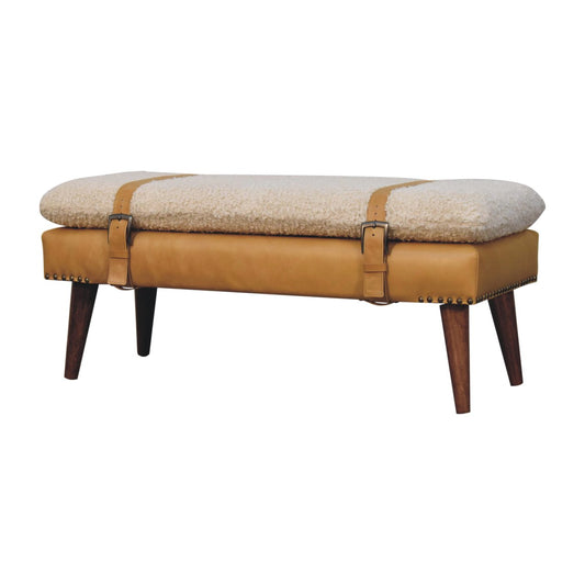 Dallas Vintage Style Buffalo Leather Boucle Bench - Tan