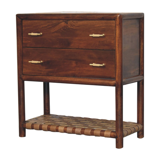 Belize Wooden 2-Drawer Leather Woven Nightstand - Chestnut