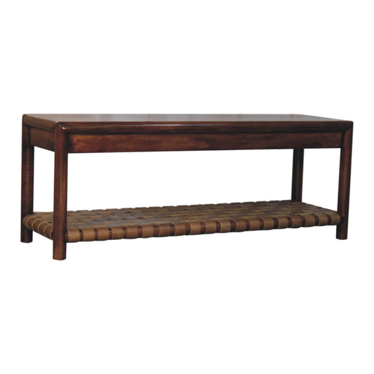 Belize Leather Woven Bench Seat - Chestnut