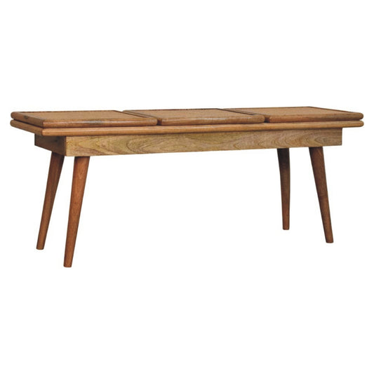 Bahama Rattan 3 Seat Cane Bench Seat - Oak Finish
