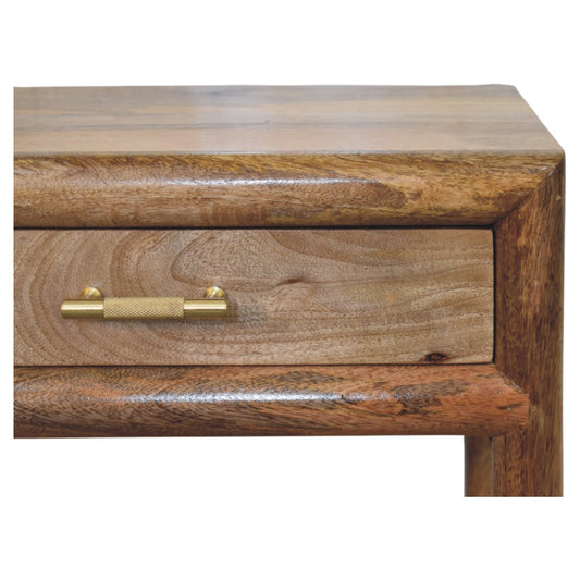 Belize Bedside Table with Leather Woven Shelf - Oak Finish
