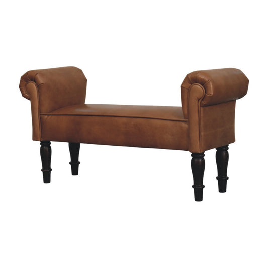 Texas Leather Rolled Arms Bench Seat - Tan