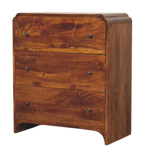 Eldorado Scalloped Wooden Vintage Style 3 Drawer Chest - Chestnut