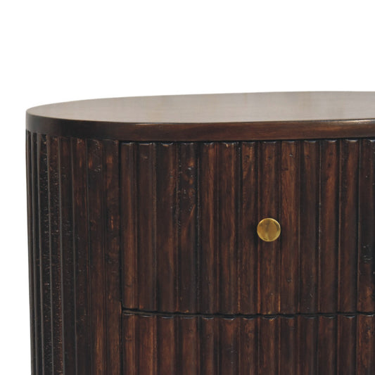 Peru Wooden Grooved 3 Drawer Curved Bedside - Deep Mocha