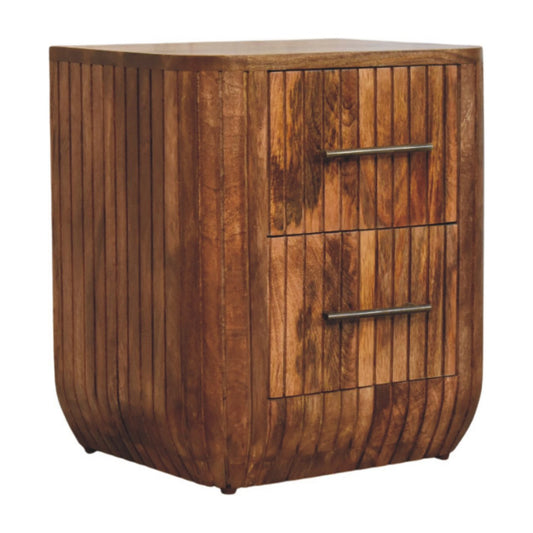 Havana Wooden Grooved 2 Drawer Bedside - Golden Teak