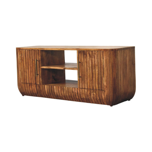 Havana Wooden Grooved Media Unit - Golden Teak