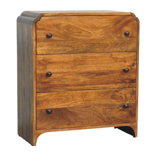 Eldorado Scalloped Edge Vintage Style 3 Drawer Chest - Oak Finish