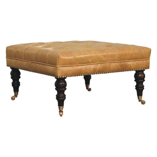 Tan Leather Upholstered Coffee Table