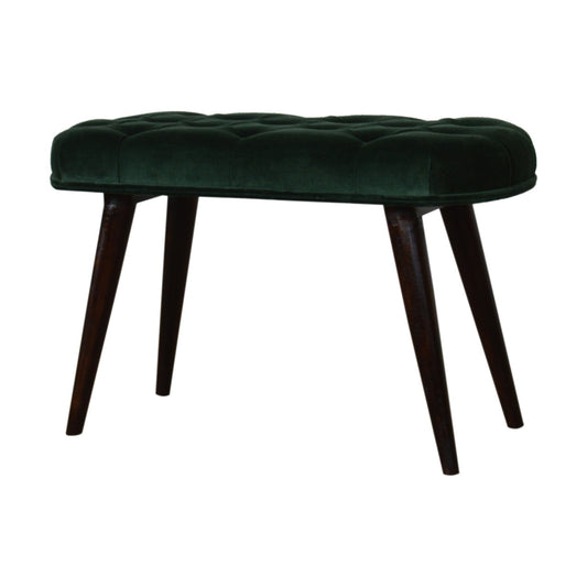 Amoura Deep Button Velvet Bench - Emerald Green
