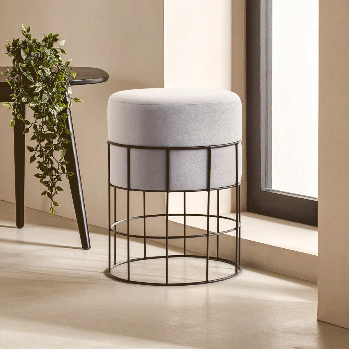 Liam Grey Velvet Cage-Frame Footstool